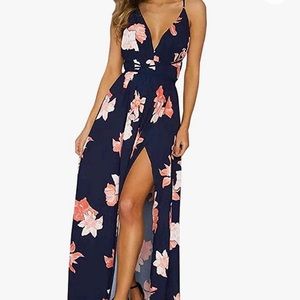 NWT woman’s sexy deep v neck backless floral maxi